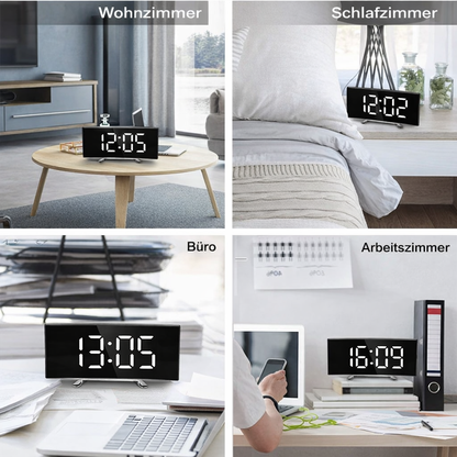 Digitale LED Spiegelwekker met Gebogen Display en Automatische Dimfunctie | CurveClock | Moderne Wekker met Dag- en Nachtmodus voor Slaapkamer en Kantoor