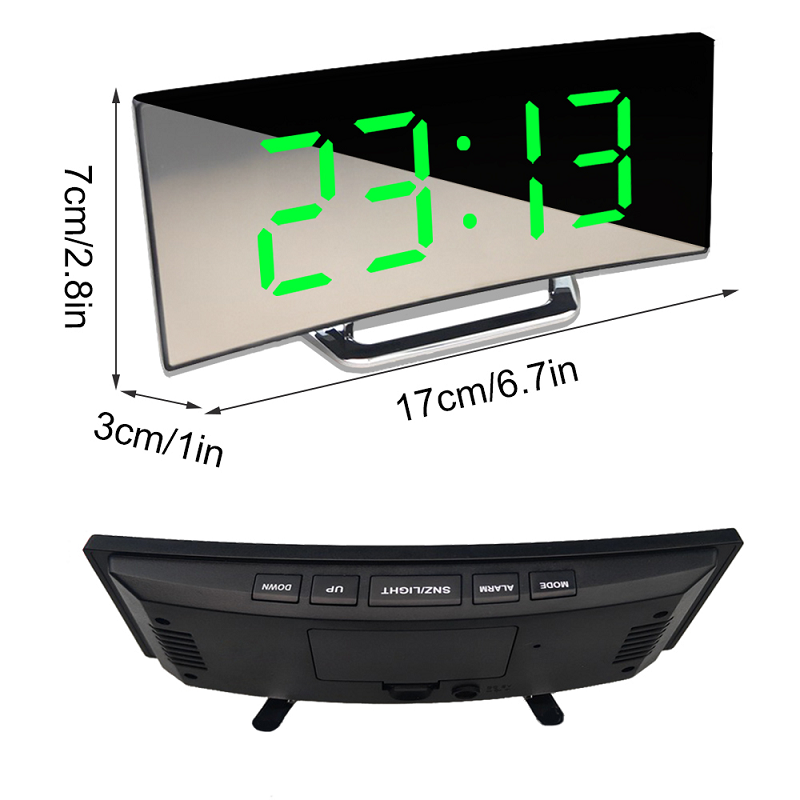 Digitale LED Spiegelwekker met Gebogen Display en Automatische Dimfunctie | CurveClock | Moderne Wekker met Dag- en Nachtmodus voor Slaapkamer en Kantoor