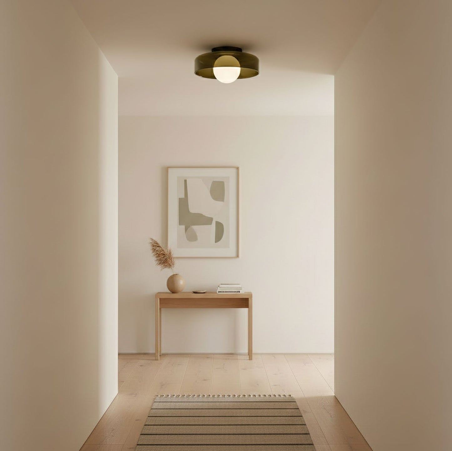 Disc Orb Plafondlamp – Moderne Glazen Lampenkap Rond Scandinavisch Design Messing Basis 3 Lichtpunten Warm Licht Woonkamer Slaapkamer Eetkamer