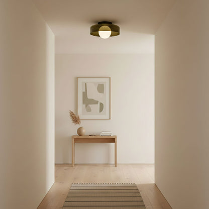 Disc Orb Plafondlamp – Moderne Glazen Lampenkap Rond Scandinavisch Design Messing Basis 3 Lichtpunten Warm Licht Woonkamer Slaapkamer Eetkamer