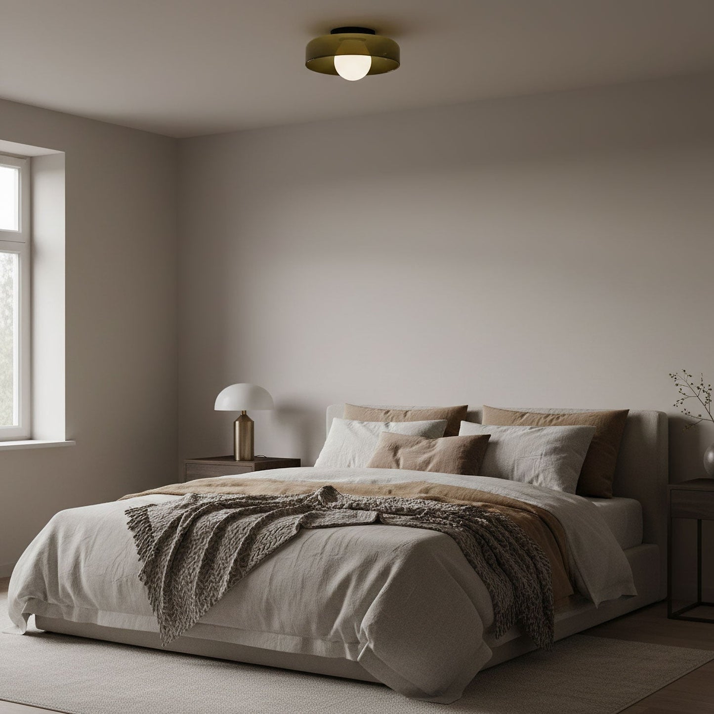 Disc Orb Plafondlamp – Moderne Glazen Lampenkap Rond Scandinavisch Design Messing Basis 3 Lichtpunten Warm Licht Woonkamer Slaapkamer Eetkamer