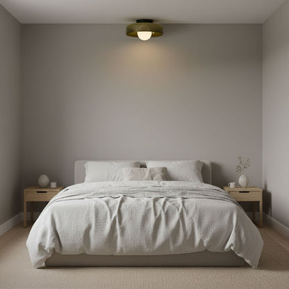 Disc Orb Plafondlamp – Moderne Glazen Lampenkap Rond Scandinavisch Design Messing Basis 3 Lichtpunten Warm Licht Woonkamer Slaapkamer Eetkamer