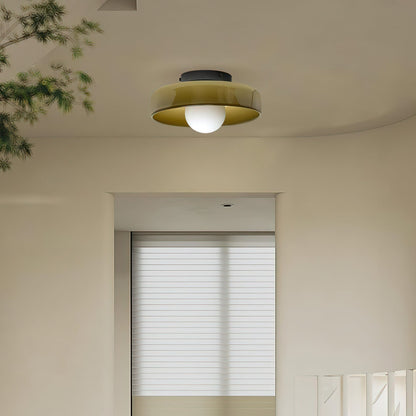 Disc Orb Plafondlamp – Moderne Glazen Lampenkap Rond Scandinavisch Design Messing Basis 3 Lichtpunten Warm Licht Woonkamer Slaapkamer Eetkamer