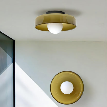 Disc Orb Plafondlamp – Moderne Glazen Lampenkap Rond Scandinavisch Design Messing Basis 3 Lichtpunten Warm Licht Woonkamer Slaapkamer Eetkamer