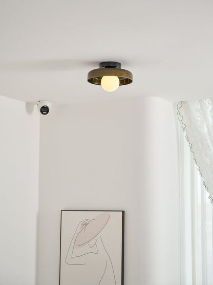 Disc Orb Plafondlamp – Moderne Glazen Lampenkap Rond Scandinavisch Design Messing Basis 3 Lichtpunten Warm Licht Woonkamer Slaapkamer Eetkamer