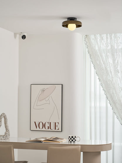 Disc Orb Plafondlamp – Moderne Glazen Lampenkap Rond Scandinavisch Design Messing Basis 3 Lichtpunten Warm Licht Woonkamer Slaapkamer Eetkamer