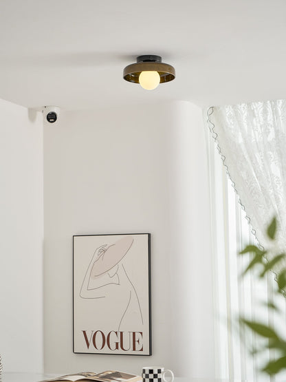 Disc Orb Plafondlamp – Moderne Glazen Lampenkap Rond Scandinavisch Design Messing Basis 3 Lichtpunten Warm Licht Woonkamer Slaapkamer Eetkamer