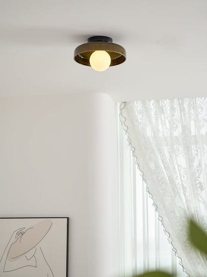 Disc Orb Plafondlamp – Moderne Glazen Lampenkap Rond Scandinavisch Design Messing Basis 3 Lichtpunten Warm Licht Woonkamer Slaapkamer Eetkamer