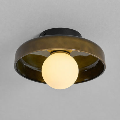 Disc Orb Plafondlamp – Moderne Glazen Lampenkap Rond Scandinavisch Design Messing Basis 3 Lichtpunten Warm Licht Woonkamer Slaapkamer Eetkamer