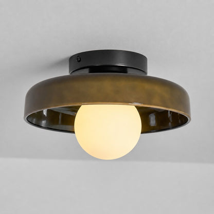 Disc Orb Plafondlamp – Moderne Glazen Lampenkap Rond Scandinavisch Design Messing Basis 3 Lichtpunten Warm Licht Woonkamer Slaapkamer Eetkamer