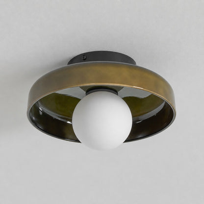 Disc Orb Plafondlamp – Moderne Glazen Lampenkap Rond Scandinavisch Design Messing Basis 3 Lichtpunten Warm Licht Woonkamer Slaapkamer Eetkamer