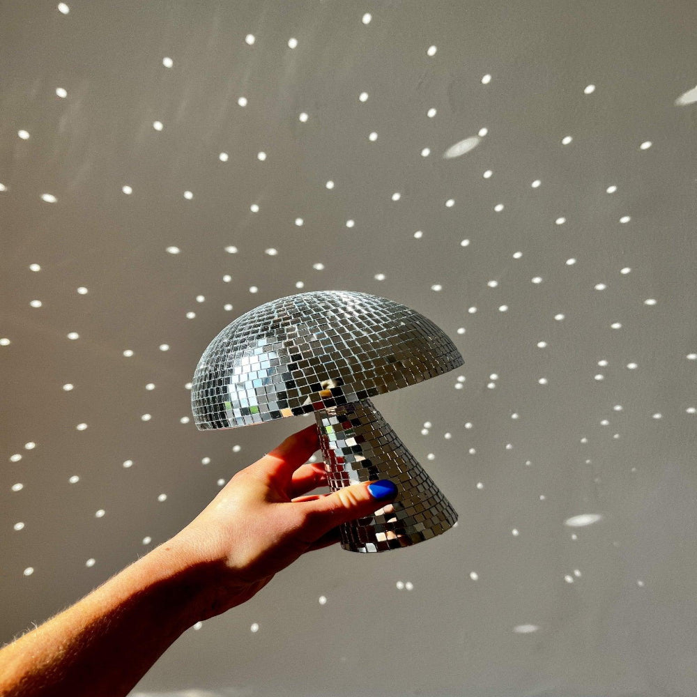 Retro Paddenstoellamp met Glittereffect – Spiegeltegels Discokogel Design 15x18cm of 20x22.5cm