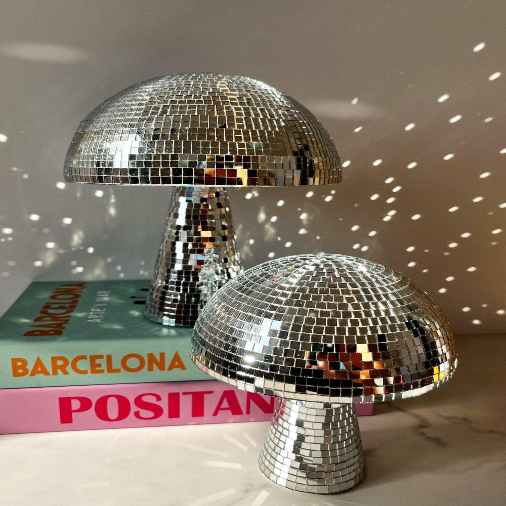 Retro Paddenstoellamp met Glittereffect – Spiegeltegels Discokogel Design 15x18cm of 20x22.5cm
