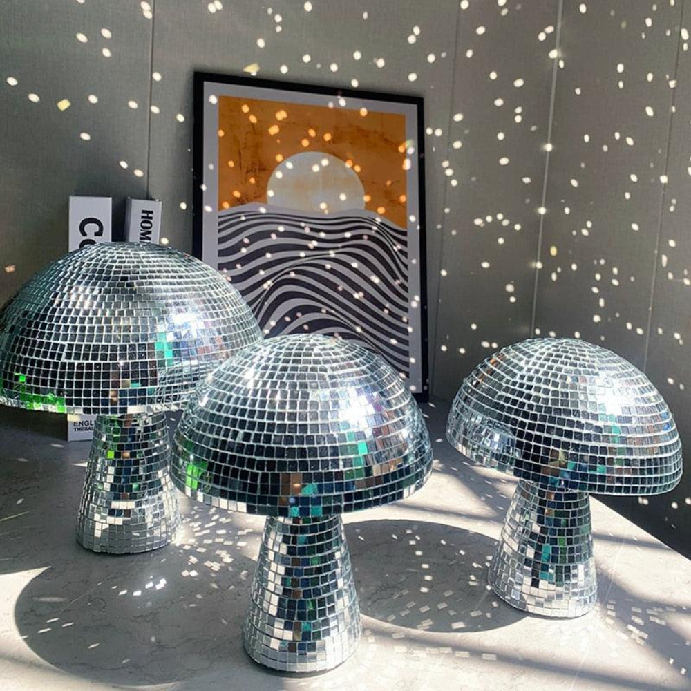 Retro Paddenstoellamp met Glittereffect – Spiegeltegels Discokogel Design 15x18cm of 20x22.5cm