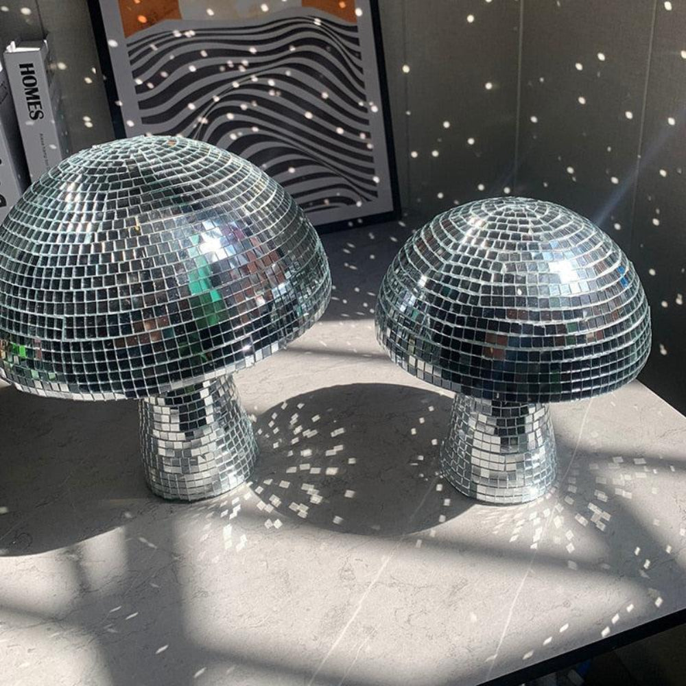 Retro Paddenstoellamp met Glittereffect – Spiegeltegels Discokogel Design 15x18cm of 20x22.5cm