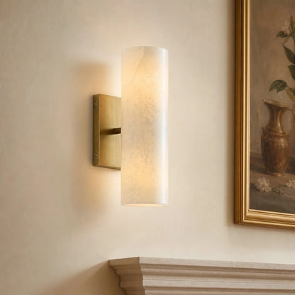 Cilindervormige wandlamp met natuurlijk albast of geribde glazen kap Brons Nikkel Messing