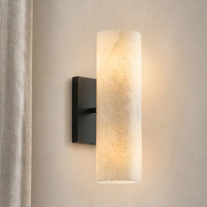Cilindervormige wandlamp met natuurlijk albast of geribde glazen kap Brons Nikkel Messing