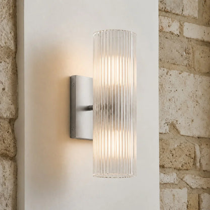 Cilindervormige wandlamp met natuurlijk albast of geribde glazen kap Brons Nikkel Messing