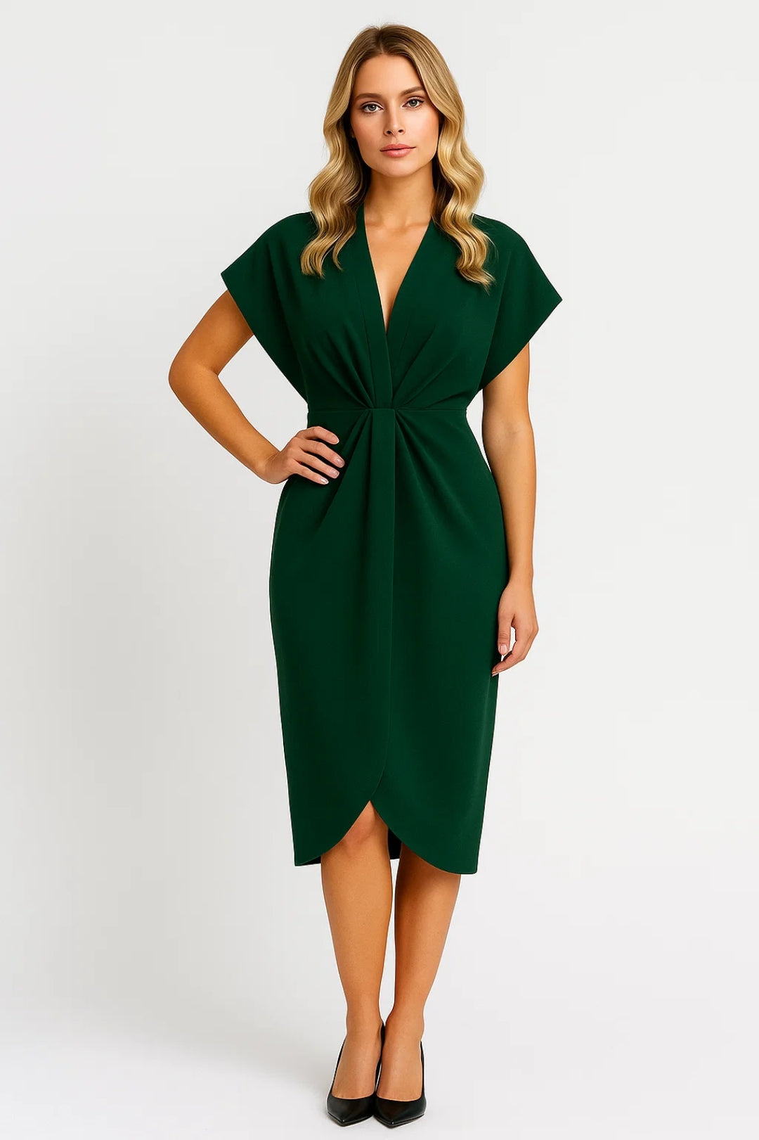 Dames Midi Jurk met V-hals en Twist Detail - StudioMarella