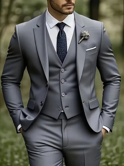Driedelig heren pak met slim fit en glanzende afwerking