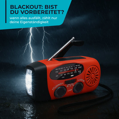 Noodradio met Handkurbel en Zonnepaneel voor Stroomuitval