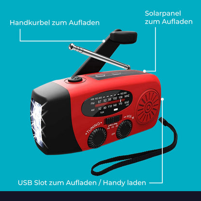 Noodradio met Handkurbel en Zonnepaneel voor Stroomuitval