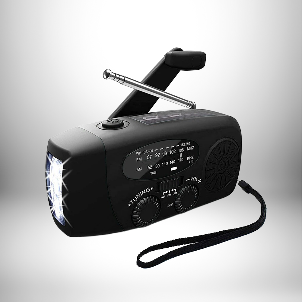 Noodradio met Handkurbel en Zonnepaneel voor Stroomuitval