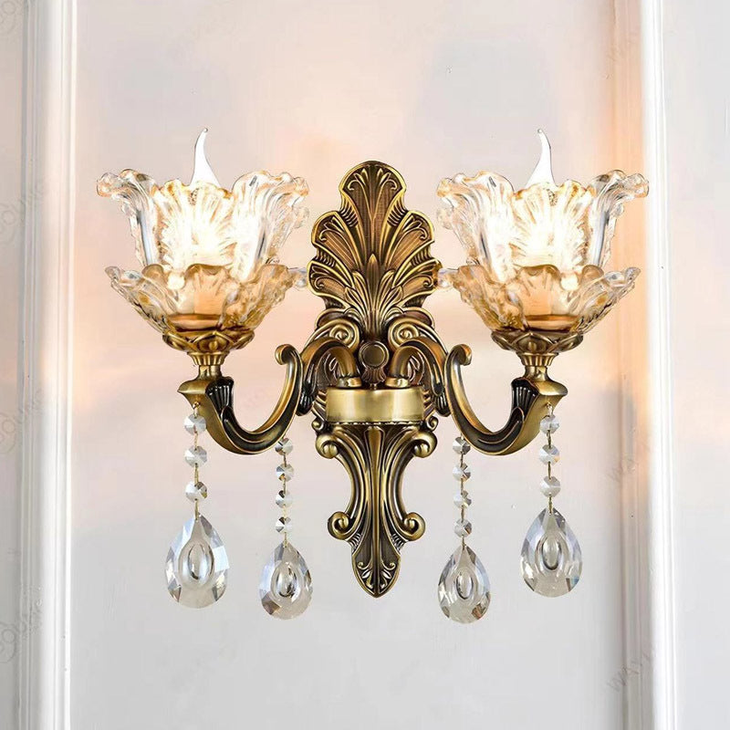 Vintage Wandlamp Goud Glas Dubbele Klassiek Warm Wit Licht Binnenwandlamp E14 Slaapkamer Woonkamer Hal Decoratief Verlichting Muurlamp