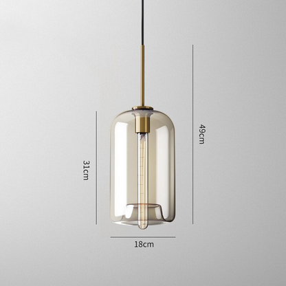Glazen Hanglamp met Cognackleurige Kap – Stijlvolle Eetkamerverlichting in Verschillende Vormen