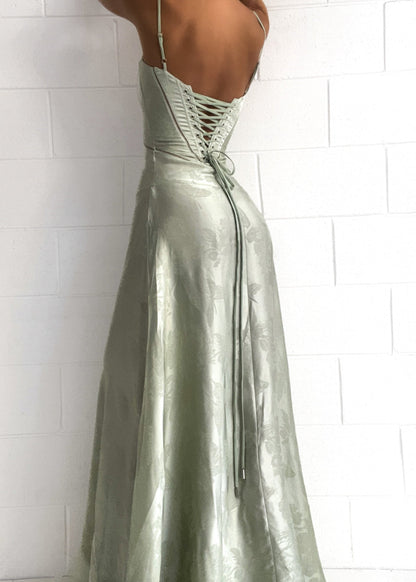 Pistache Groene Maxi Jurk met Bloemenprint voor Vrouw