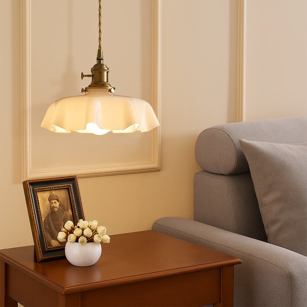 Franse stijl hanglamp messing glas 25 cm crème eetkamer verlichting vintage plafondlamp klassiek design keuken bar
