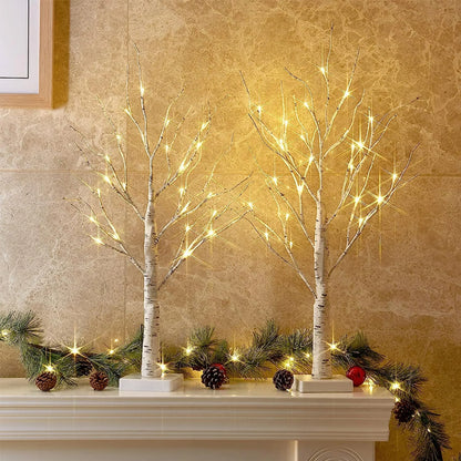 Decoratieve Berkenhouten Lichtboom met LED-Verlichting 60 cm Warm Sfeerlicht Natuurboom Decoratie voor Woonkamer Slaapkamer