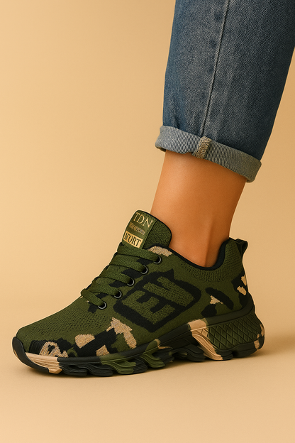 Dames Sneaker Orthopedisch Comfortabel Groen Army Stijl - StudioMarella