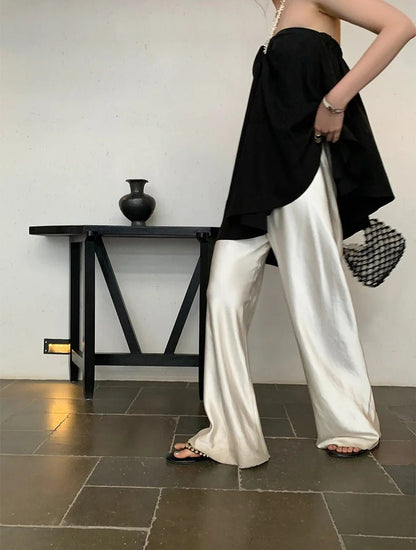 Satijnen Look Broek Wide Leg Elegant Comfortabele Damestijl - StudioMarella