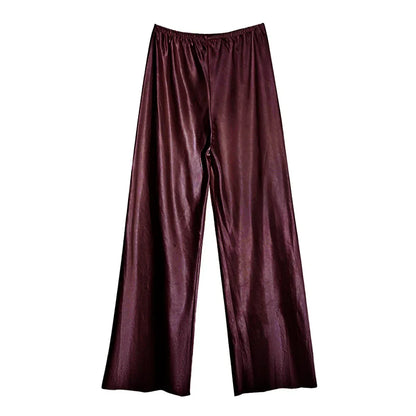 Satijnen Look Broek Wide Leg Elegant Comfortabele Damestijl