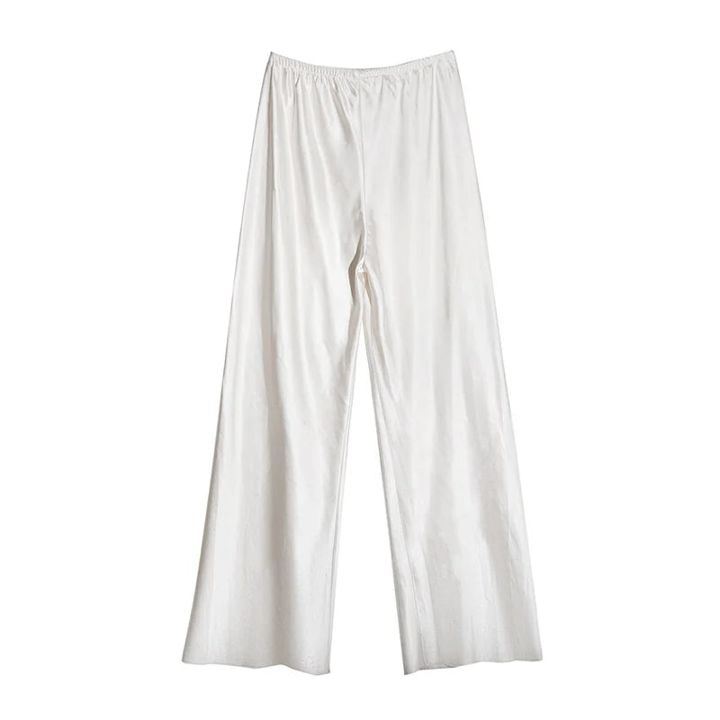 Satijnen Look Broek Wide Leg Elegant Comfortabele Damestijl