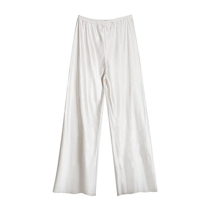 Satijnen Look Broek Wide Leg Elegant Comfortabele Damestijl