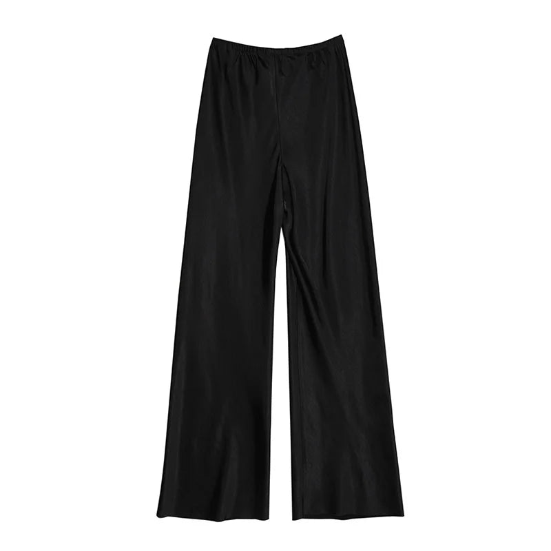 Satijnen Look Broek Wide Leg Elegant Comfortabele Damestijl