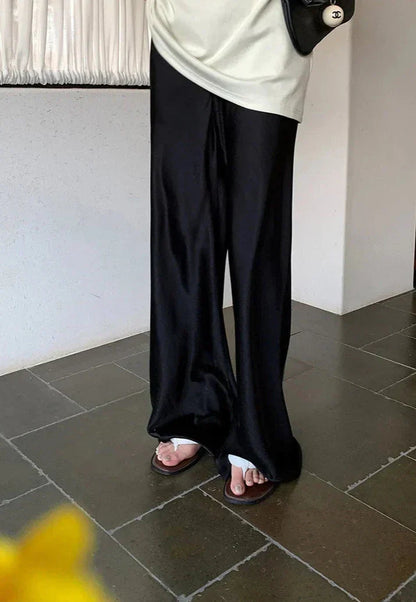 Satijnen Look Broek Wide Leg Elegant Comfortabele Damestijl
