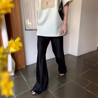 Satijnen Look Broek Wide Leg Elegant Comfortabele Damestijl