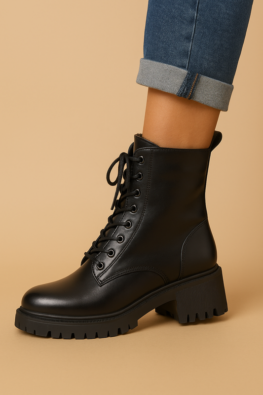 Dames Winterlaarzen Stevige Comfortabele Chunky Boots met Veters - StudioMarella