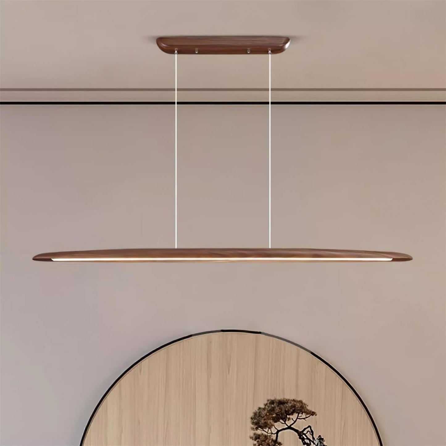 LED hanglamp hout lineair warm wit eettafel woonkamer kantoor minimalistisch Japandi design dimbaar keuken eiland verlichting