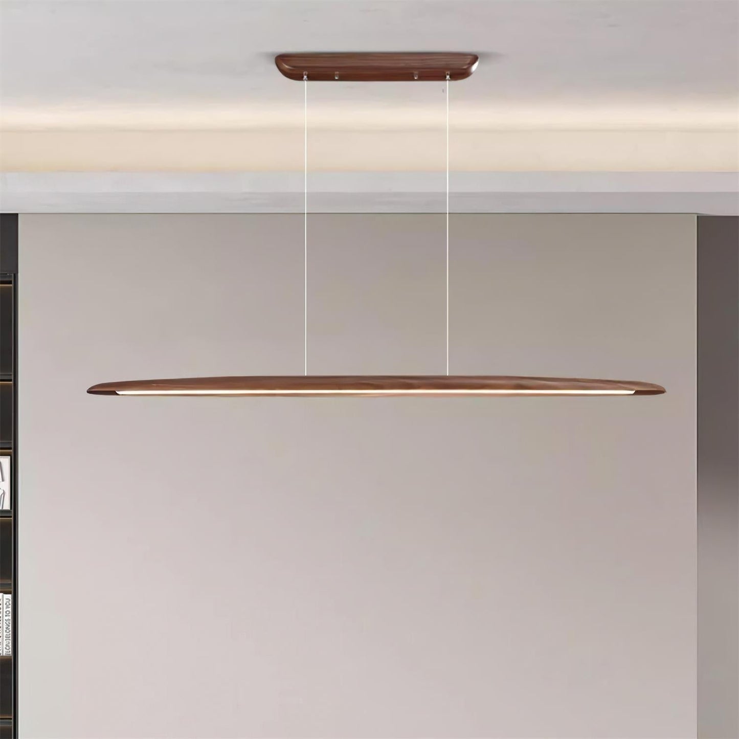 LED hanglamp hout lineair warm wit eettafel woonkamer kantoor minimalistisch Japandi design dimbaar keuken eiland verlichting