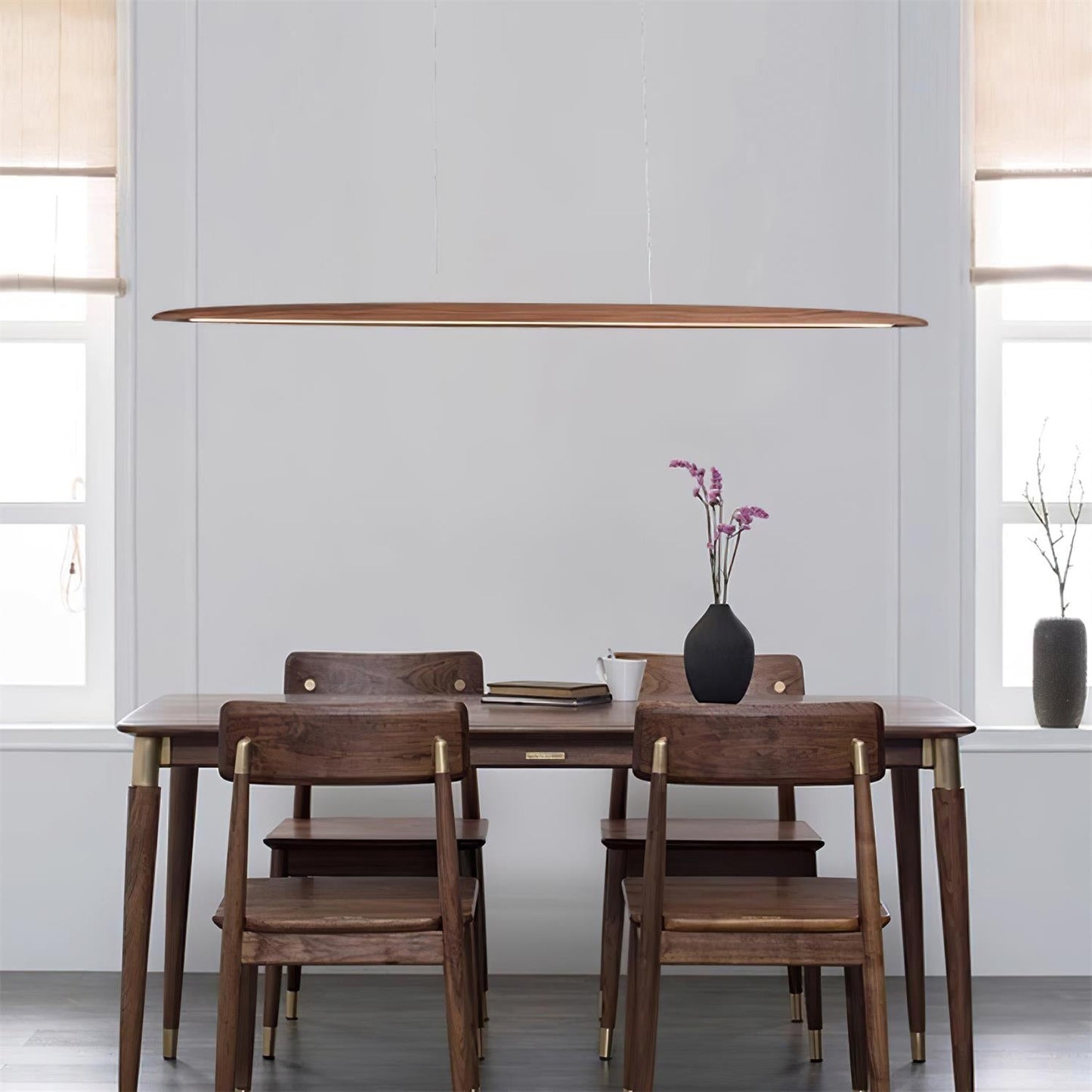LED hanglamp hout lineair warm wit eettafel woonkamer kantoor minimalistisch Japandi design dimbaar keuken eiland verlichting