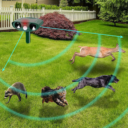 Dierenverjager op Zonne-Energie met Bewegingssensor Ultrasoon Geluid Tuinbescherming tegen Katten Ratten
