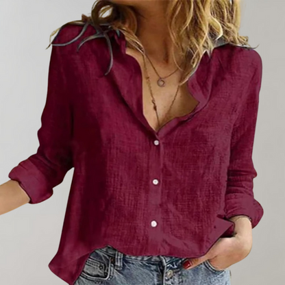 Vrouwen Linnen Blouse Klassiek Met Knoop