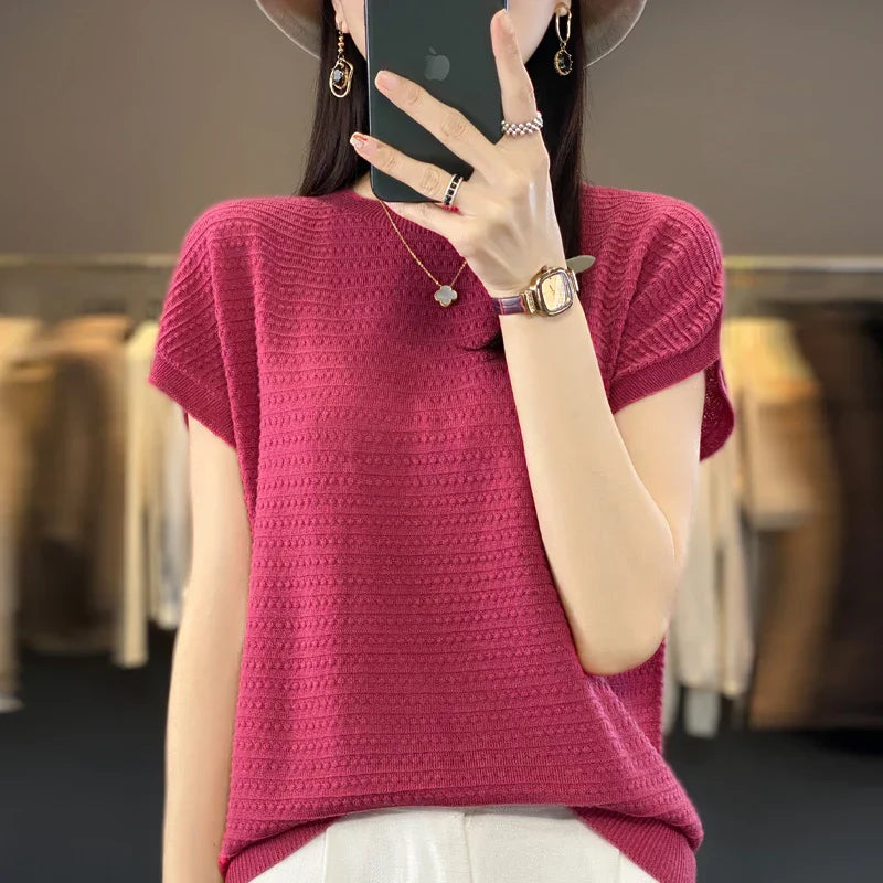 Vrouwelijke Zomertop IJskoude Zijde Batwing T-shirt