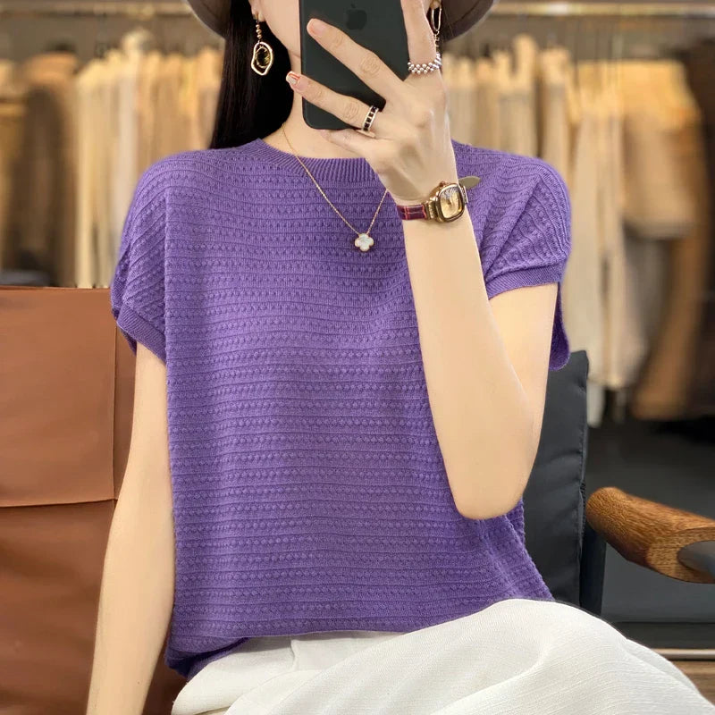 Vrouwelijke Zomertop IJskoude Zijde Batwing T-shirt