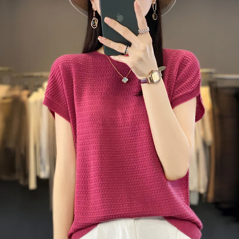 Vrouwelijke Zomertop IJskoude Zijde Batwing T-shirt