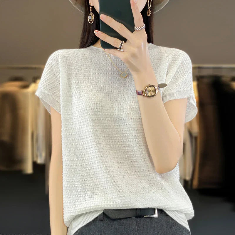 Vrouwelijke Zomertop IJskoude Zijde Batwing T-shirt